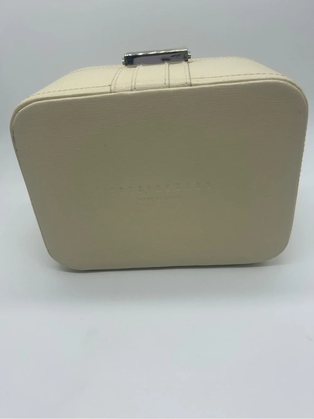 Pottery Barn Cream Travel Jewelry Box Carrying Handle key lock